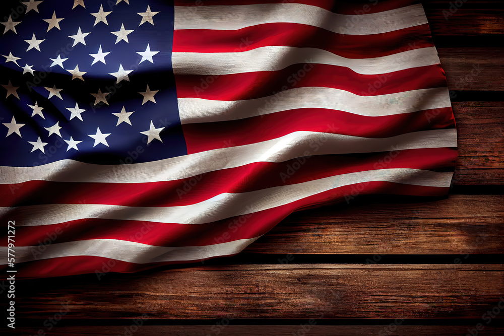 Obraz premium United States Flag On Wooden Background. Generative Ai