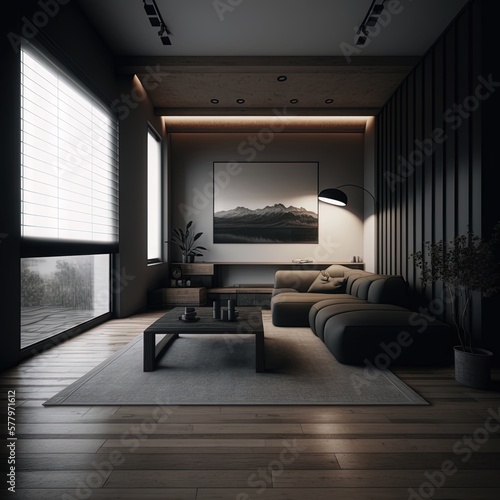 Architectural photography of a modern livingroom. Modern style interior design idea. Generative AI © Matyfiz