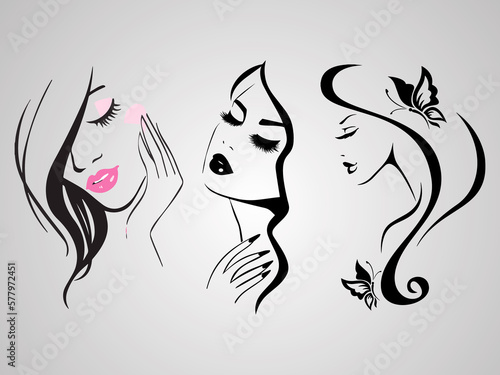 woman, hair, face, beauty, vector, illustration, fashion, silhouette, head, art, profile, logo, design, love, model, style, people, icon, black, hairstyle, tattoo, lips, glamour, symbol, elegance