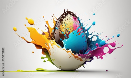  a colorful egg with a splash of paint on the side. generative ai