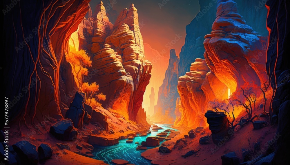 Fototapeta premium Mystic Fluorescent Fantasy Canyon. Generative AI