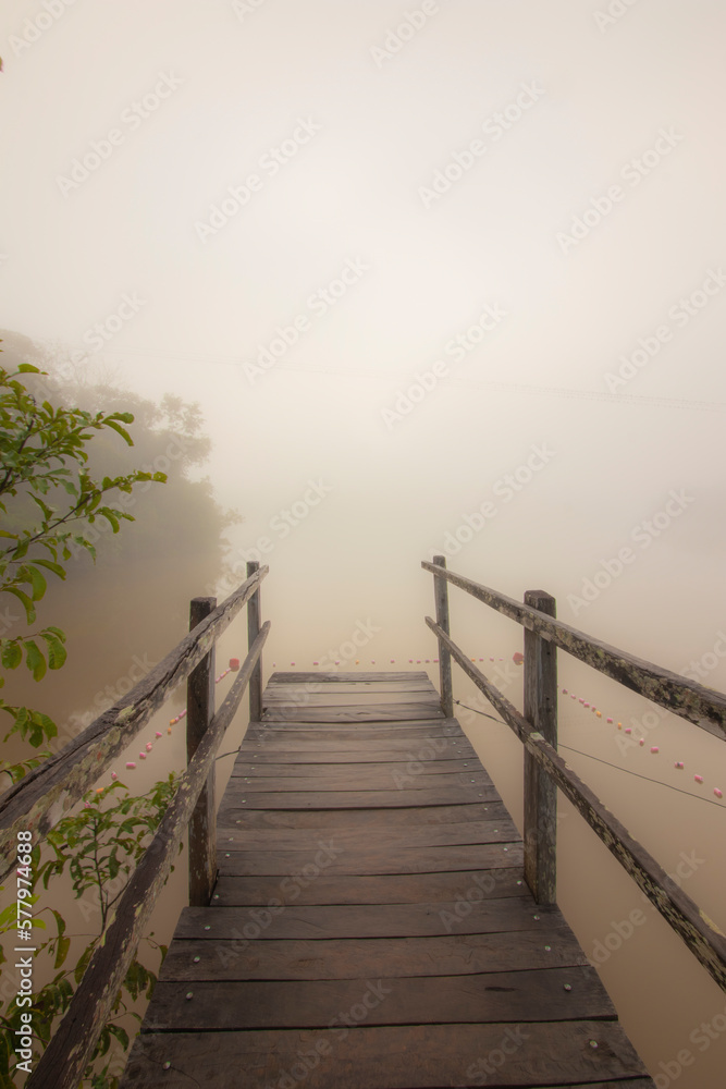 Fototapeta premium Magic Sunrise in Brazilian Savannah With Fog