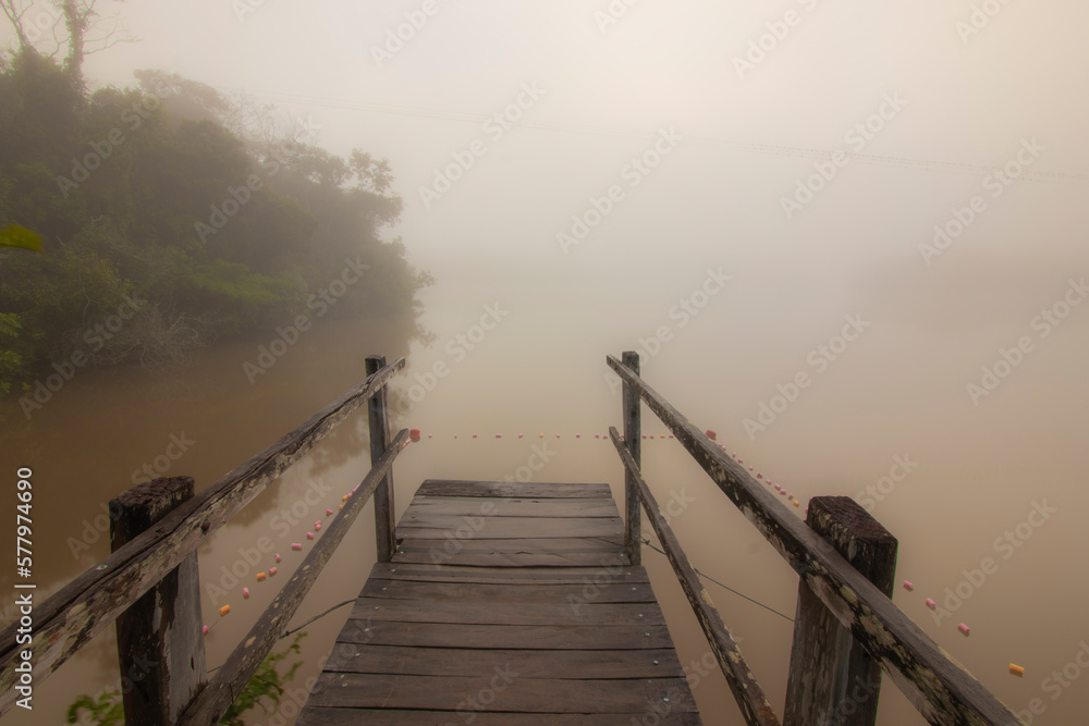 Obraz premium Magic Sunrise in Brazilian Savannah With Fog
