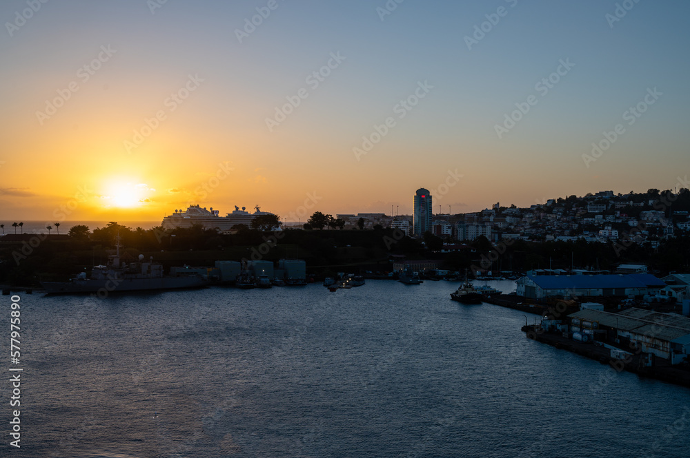 Sunset on Fort-de-France, capital city of Martinique, French Caribbean
