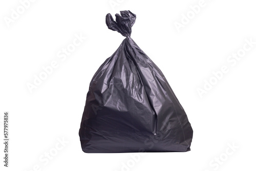 A garbage black bag that tied the mouth nicely. black garbage bag isolated on white background, clipping paths © niwat
