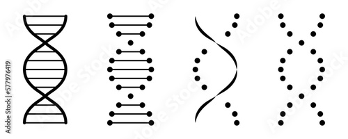 Set of DNA vector icons on abstract style. Genetic chromosome. Human gene code. Spiral molecule.