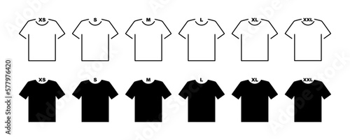 Set of t-shirt size vector icons. Size with xs to xxl. Vector 10 Eps.