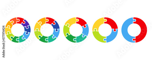 Set of circular puzzle. Pieces puzzle on circle. Colorful diagram template. Process, stages, segment or step.