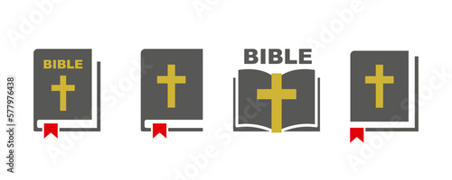 Set of bible book vector icons. Religious book. Christianity sign. Reading holy. Religious symbol.