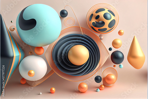 Abstract 3 dimensional shapes in pastel colors created by generative AI