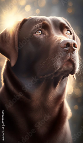 Portrait of a black labrador retriever dog. Beautiful pet and family photos, wallpaper, poster created with help of generative ai.