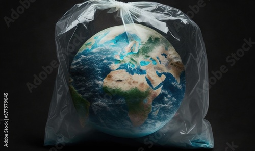  a plastic bag with a picture of the earth in it.  generative ai