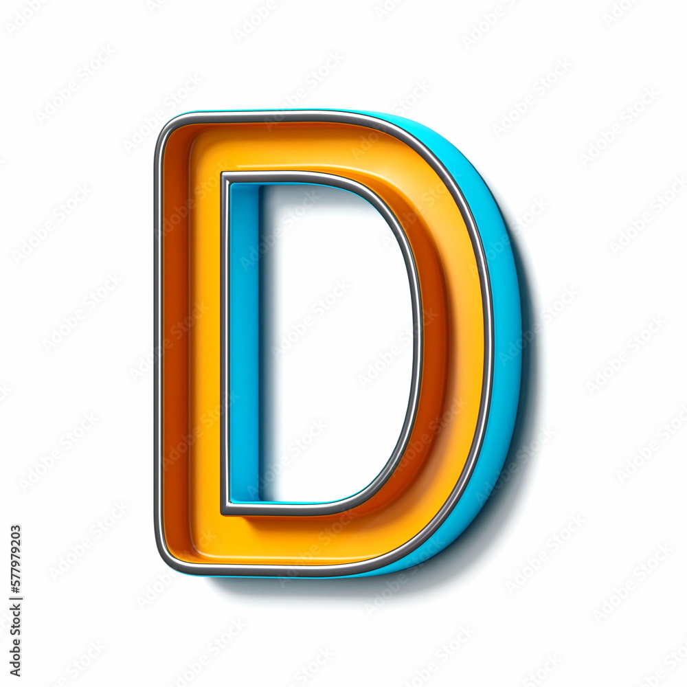 Orange blue thin metal font Letter D 3D