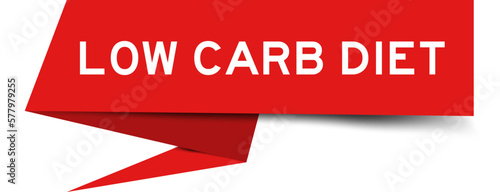 Red color speech banner with word low carb diet on white background