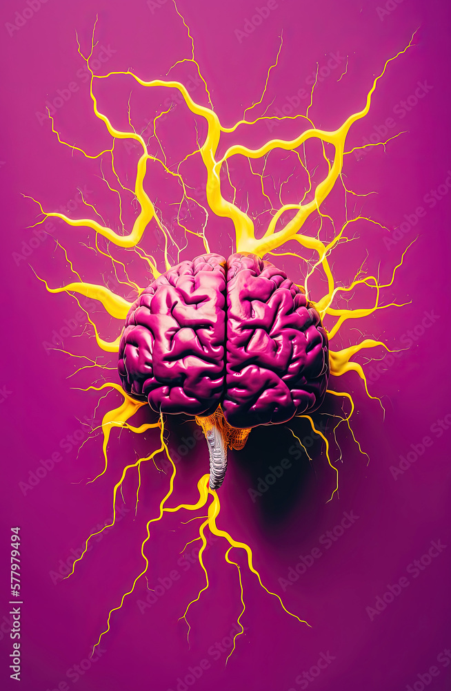 Fototapeta premium Generative AI illustration of Digital connection of multi color human brain