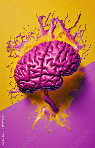 Generative AI illustration of Digital connection of multi color human brain