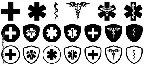 Hospital and emergency vector icon set, collection of medical symbols isolated on white background