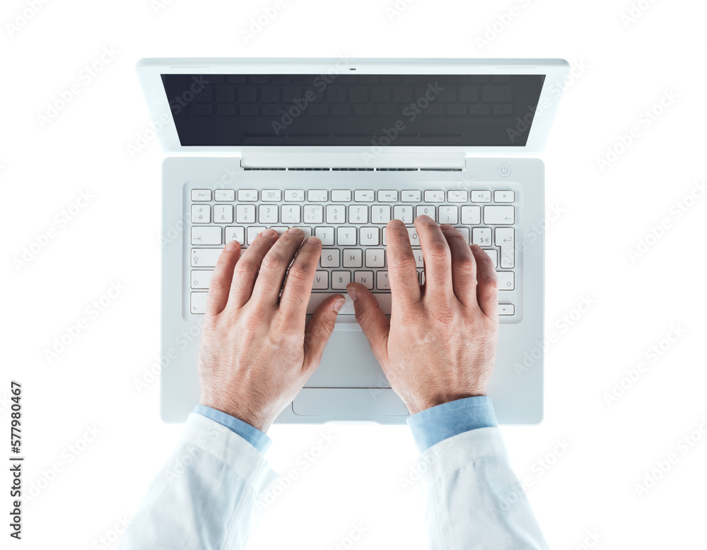 Doctor working at laptop