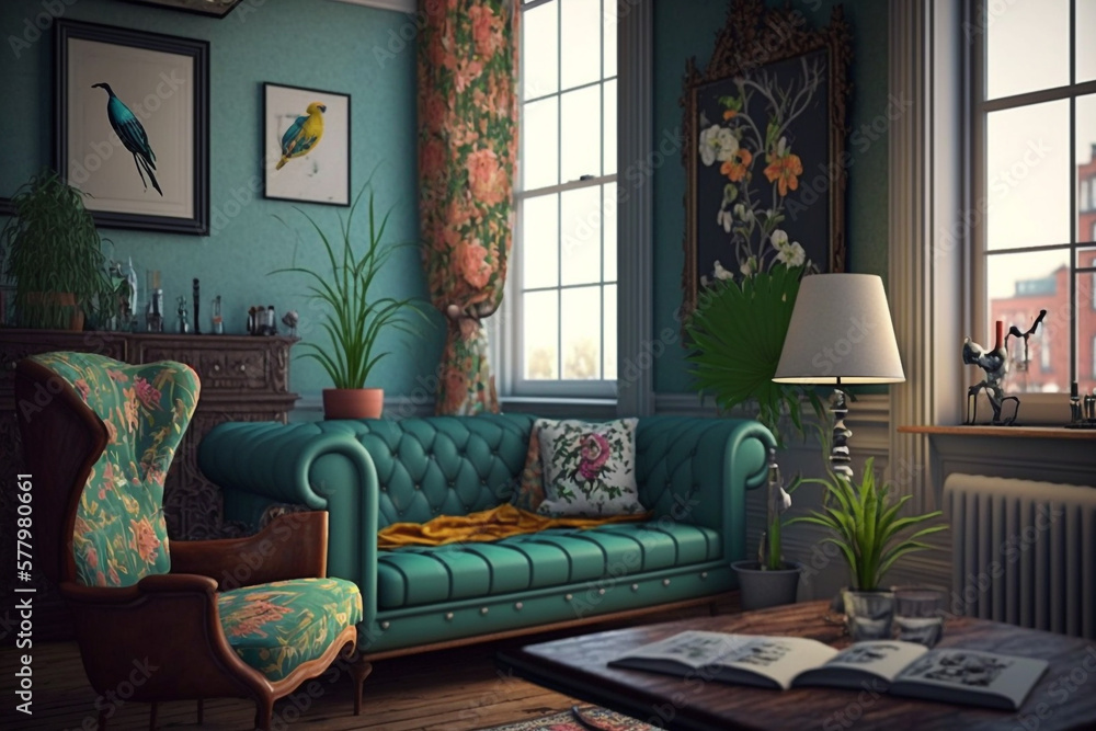 Fototapeta premium Eclectic living room, Generative AI 
