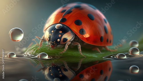 Ladybug ladybird on a leaf  generative ai