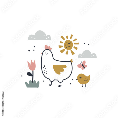 Fototapete vector cute image of chicken and chick