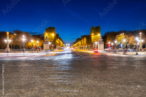 Avenue des Champs-Elysees and Arc de Triomphe at dusk, Paris. France © Patryk Kosmider