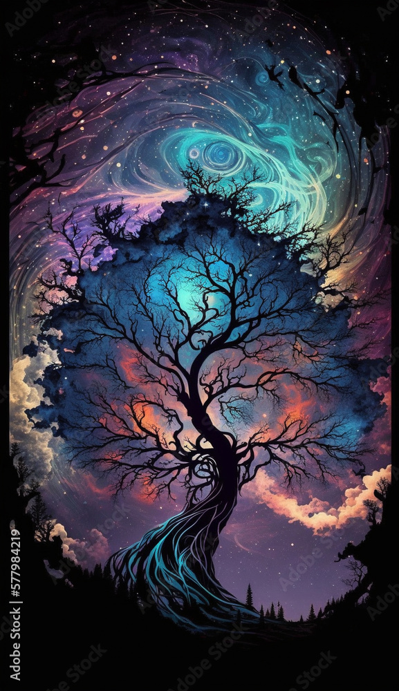 Tree art with milky way in the background