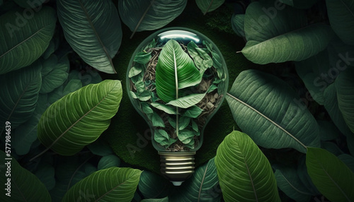 Green eco friendly lightbulb, green energy concept