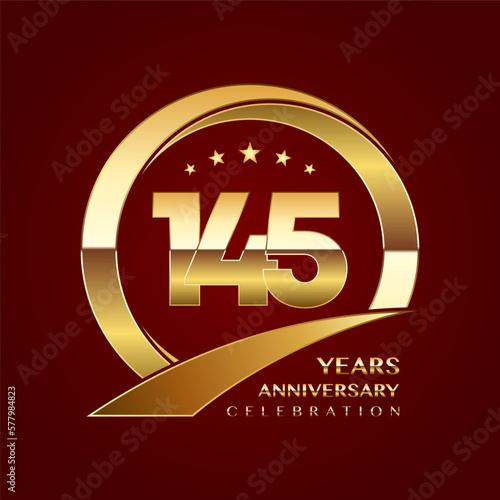 145th Anniversary logo design with shiny gold ring style. Logo Vector Template photo