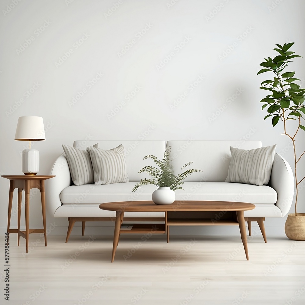 Simple living room interior design illustration created using generative AI. Simple living room interior design illustration created using generative AI.