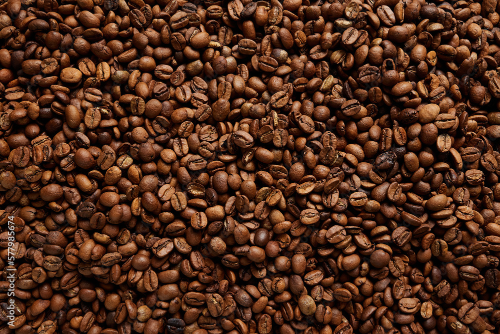 Fototapeta premium Morning coffee. Coffee lifestyle. Roasted coffee beans pattern