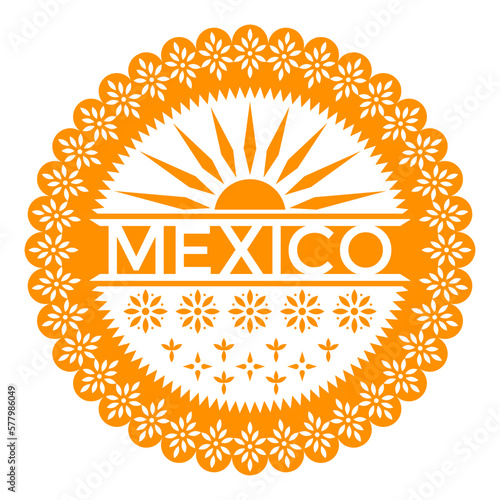 Viva Mexico. Papel Picado. Festive traditional paper banner with decorative ornament.