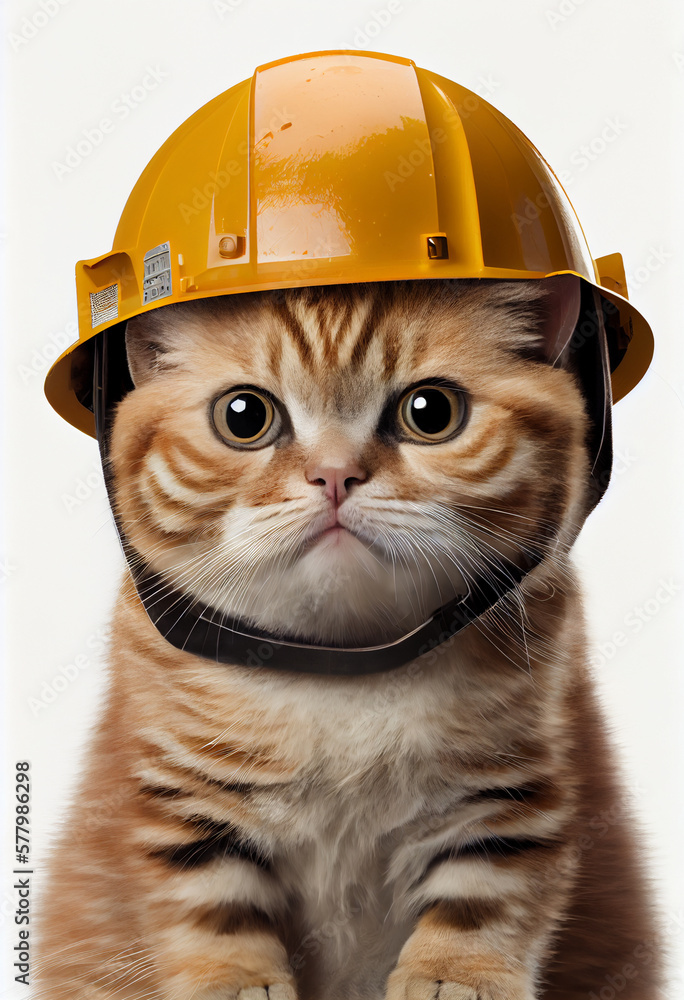 Portrait of a cat in a construction helmet. AI generated Portrait of a cat in a construction helmet. AI generated