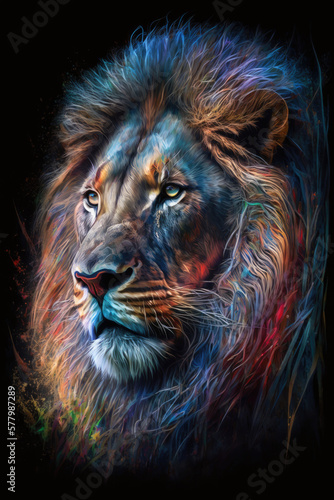 Colorful portrait of a lion. Generative AI
