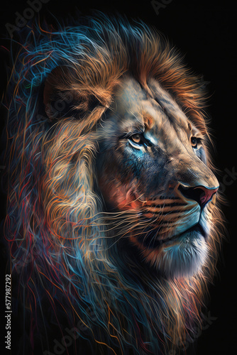 Colorful portrait of a lion. Generative AI