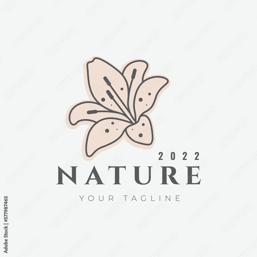 lily flower beautiful botanical organic line abstract logo design vector illustration