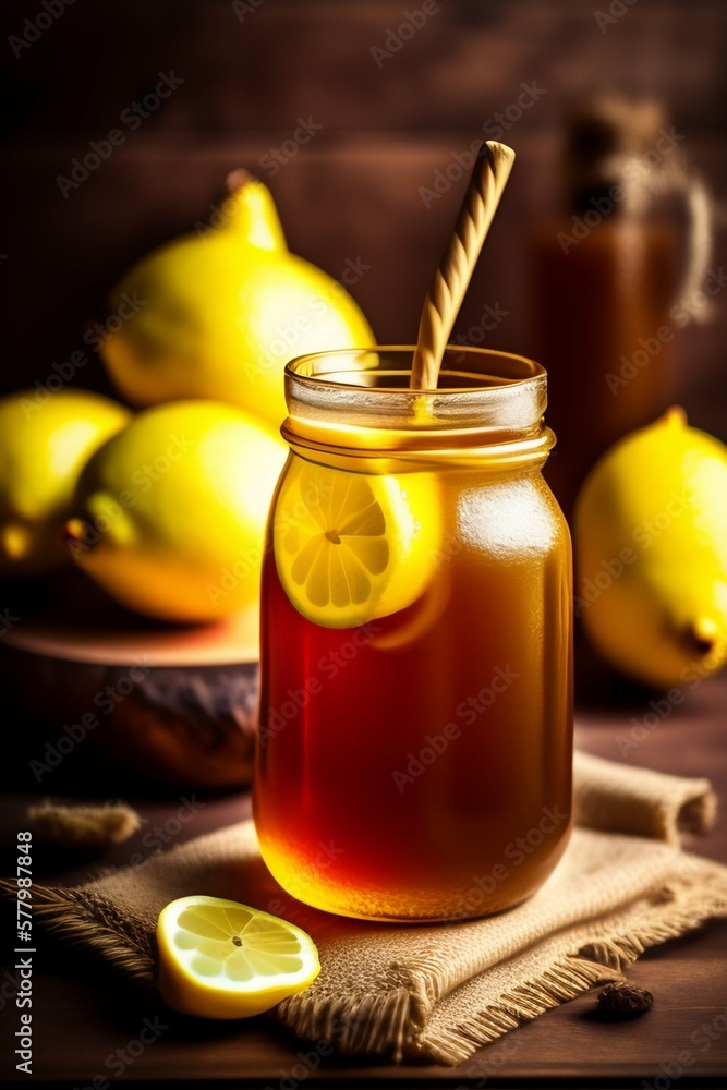 Preparing lemon infused water with honey and ginger Preparing lemon infused water with honey and ginger