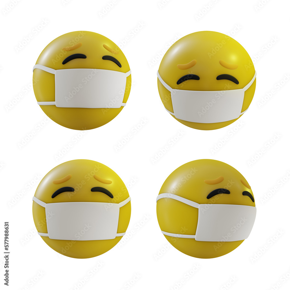 3d rendering emoji face with medical mask hospital avoid spread ...