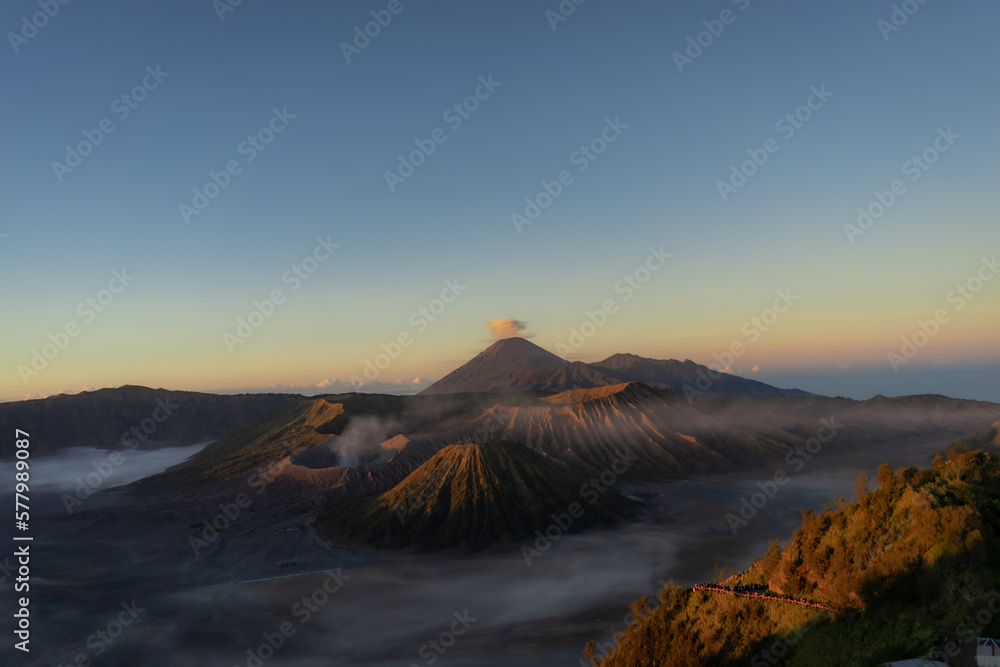 View of the sunrise in the Bromo Tengger Semeru National Park area View of the sunrise in the Bromo Tengger Semeru National Park area
