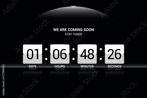 We Are Coming Soon shining Mirror effect vector background concept creative countdown design.