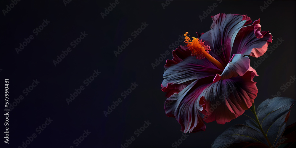 Obraz premium dark red hibiscus flower black background generative ai