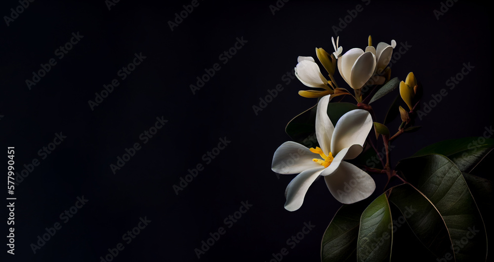 Naklejka premium dark jasmine flower in black background generative ai