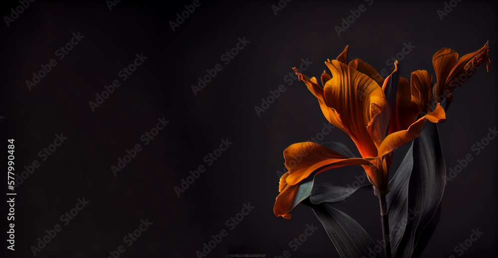 Dark orange canna flower in black background generative ai - obrazy, fototapety, plakaty 