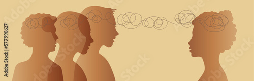 
Vector illustration. A man and a woman do not understand each other.
 Difficult relationships in the family and with relatives.
