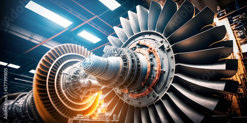 Turbine of energy power plant generation station. Disassembled equipment for repair and inspection. Generation AI