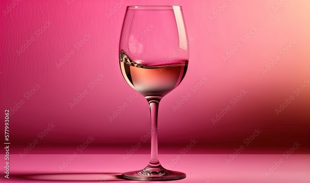 a glass of wine on a pink and pink background with a shadow of a wine glass on the floor and a pink background with a shadow of a wine glass. generative ai a glass of wine on a pink and pink background with a shadow of a wine glass on the floor and a pink background with a shadow of a wine glass. generative ai