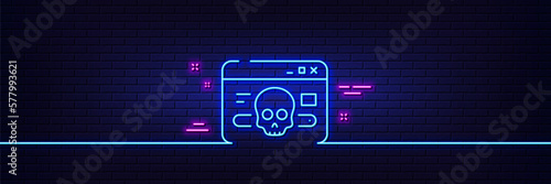 Neon light glow effect. Cyber attack line icon. Web protection sign. Internet website phishing symbol. 3d line neon glow icon. Brick wall banner. Cyber attack outline. Vector