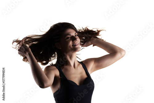 half silhouette portrait of a beautiful girl with waving hair