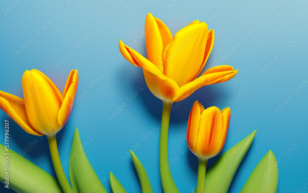Fototapeta premium tulips on a background with place fort text created using AI generative tools