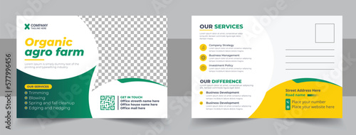 Lawn Mower Garden or Landscaping Service Postcard Template design. Eddm Postcard Design, Event Card Design, Direct Mail Template, Invitation Design. leaflet, grass, equipment, gardener